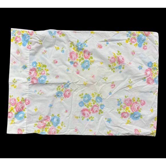 Vintage Pillowcases Floral 1970s Pink Blue Flowers Set of 2 Sears USA Retro Bedd - Picture 4 of 10
